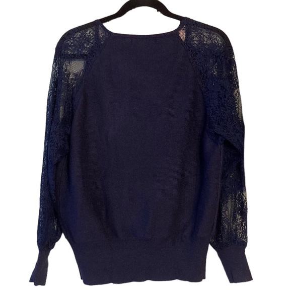 Merokeety v neck long laced sleeve ribbed pullover sweater Navy Blue XL - Picture 4 of 7